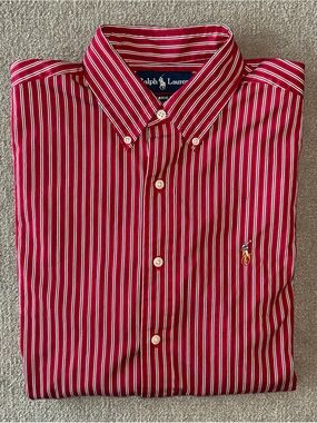 Polo by Ralph Lauren Red Striped Button-Down Dress Shirt